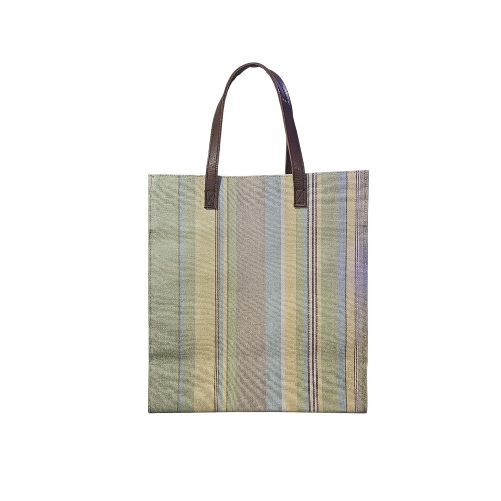 Restoration Hardware Striped Canvas Tote Bag Green Blue Brown Shopper